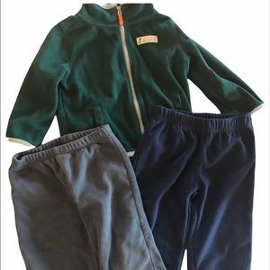 12mo Hunter green jacket gray and navy comfy pants
